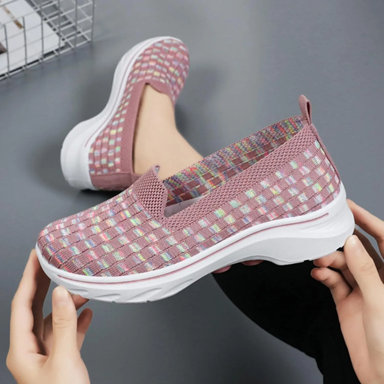 Summer Shoes for Women 2024 Flat Slip On Go Knit Tennis Flats Breathable Soft Ballet Shoes Comfortable Driving Walking Shoes