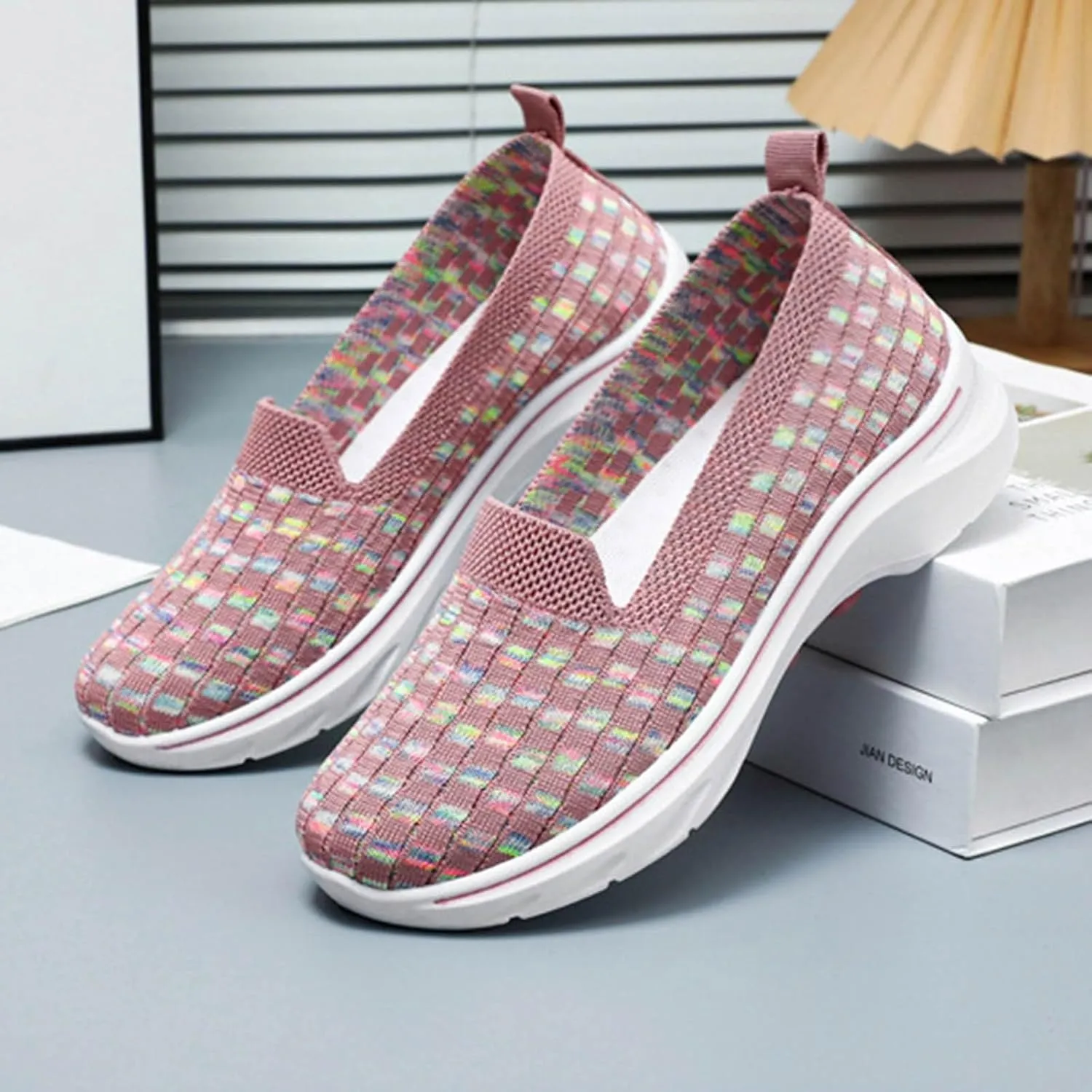 Summer Shoes for Women 2024 Flat Slip On Go Knit Tennis Flats Breathable Soft Ballet Shoes Comfortable Driving Walking Shoes