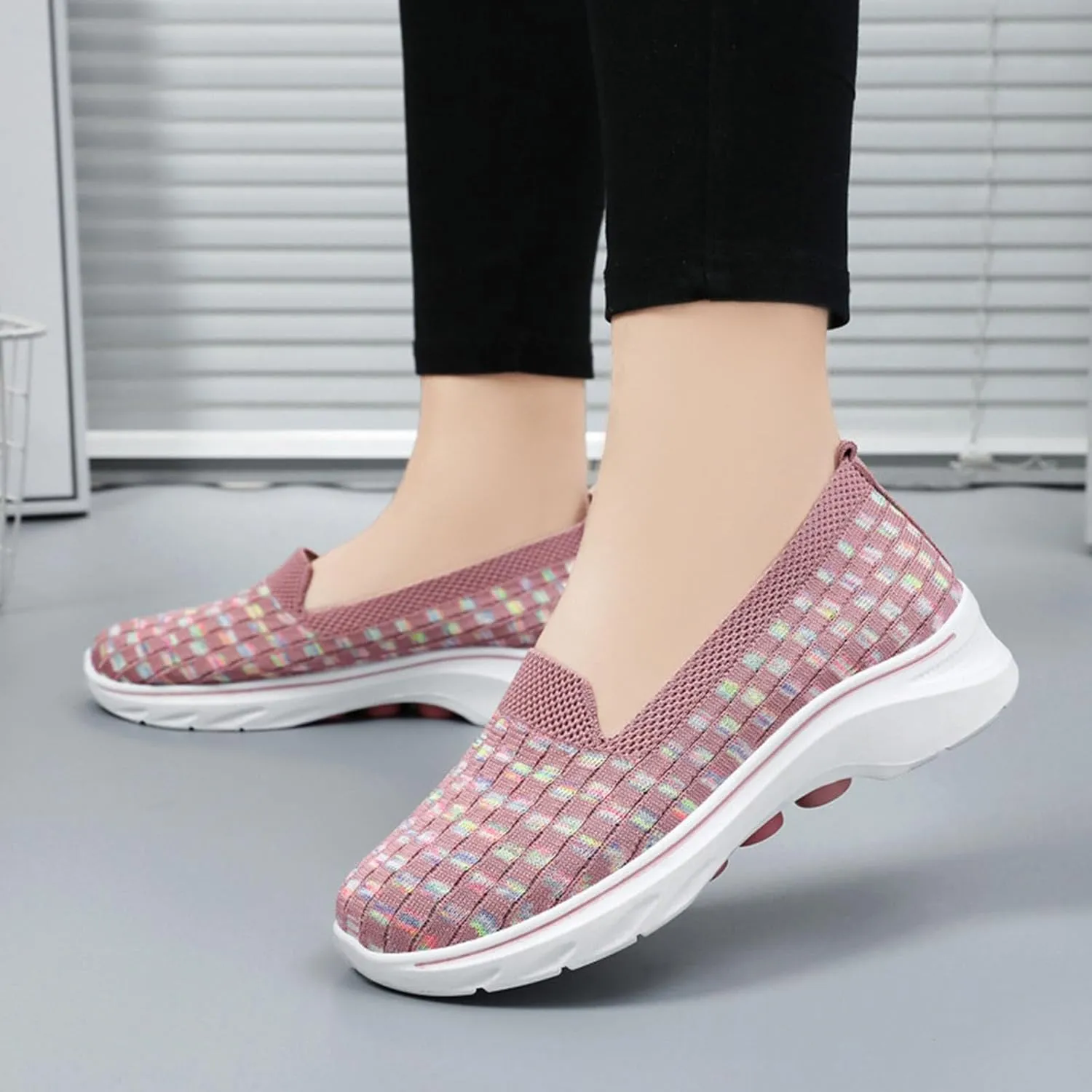 Summer Shoes for Women 2024 Flat Slip On Go Knit Tennis Flats Breathable Soft Ballet Shoes Comfortable Driving Walking Shoes
