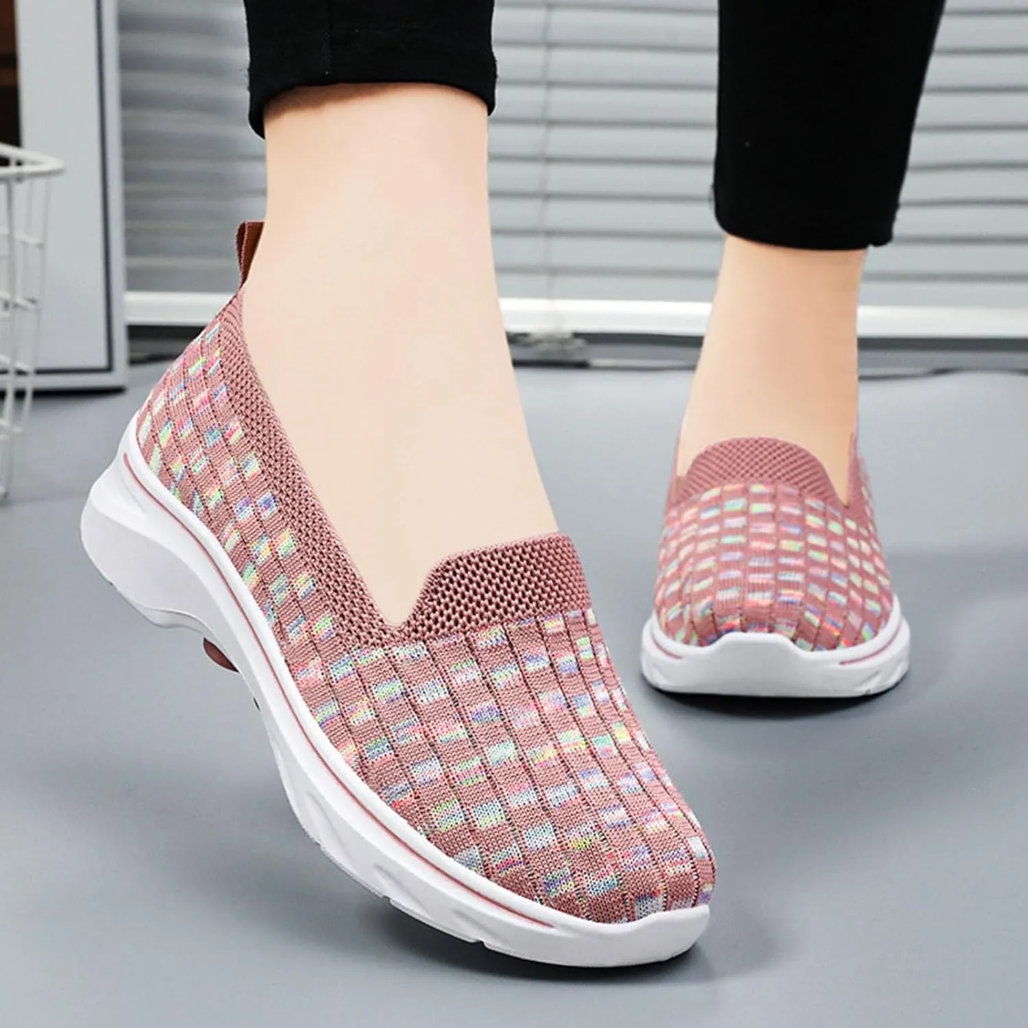 Summer Shoes for Women 2024 Flat Slip On Go Knit Tennis Flats Breathable Soft Ballet Shoes Comfortable Driving Walking Shoes