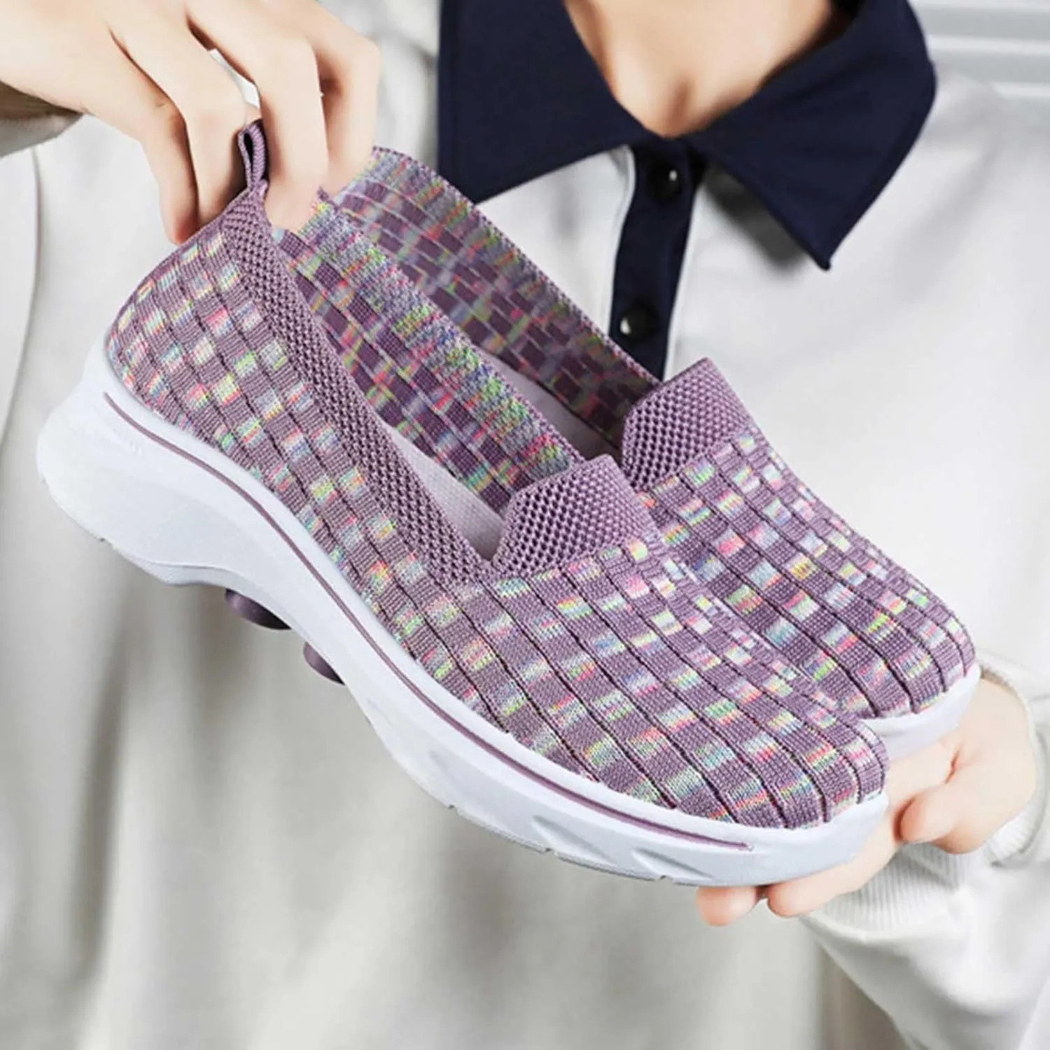 Summer Shoes for Women 2024 Flat Slip On Go Knit Tennis Flats Breathable Soft Ballet Shoes Comfortable Driving Walking Shoes