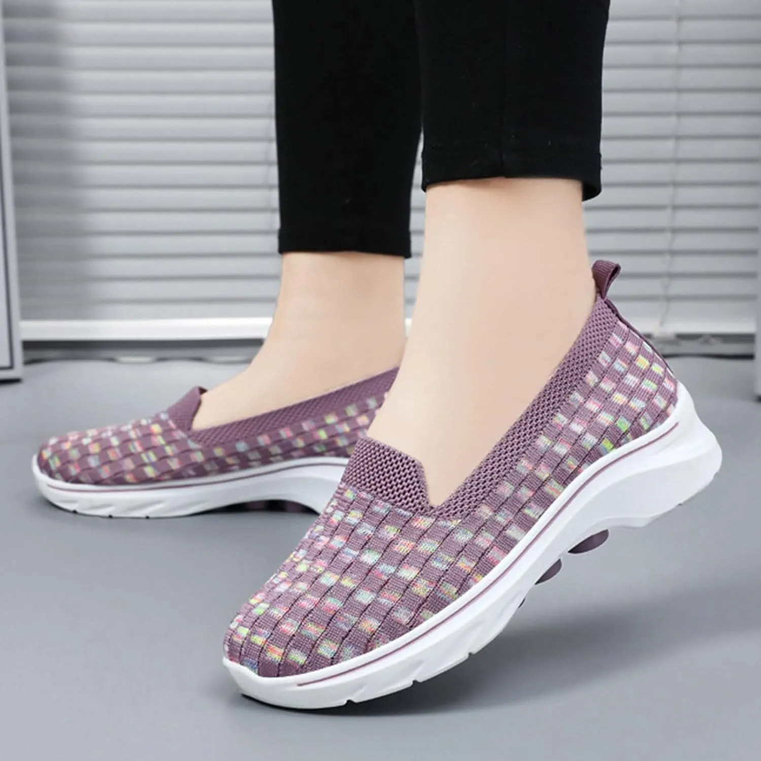 Summer Shoes for Women 2024 Flat Slip On Go Knit Tennis Flats Breathable Soft Ballet Shoes Comfortable Driving Walking Shoes