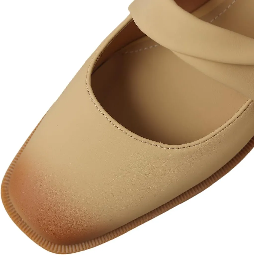 TinaCus Women's Square Toe Genuine Leather Handmade Low Chunky Heels Chic Loafers Shoes