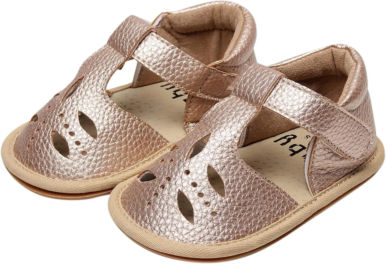 Toddler Cotton Leather Wide Sandals Flat Trendy Summer Shoes Baby Boys Girls Ankle Closed Toe Slip On Sandals Light