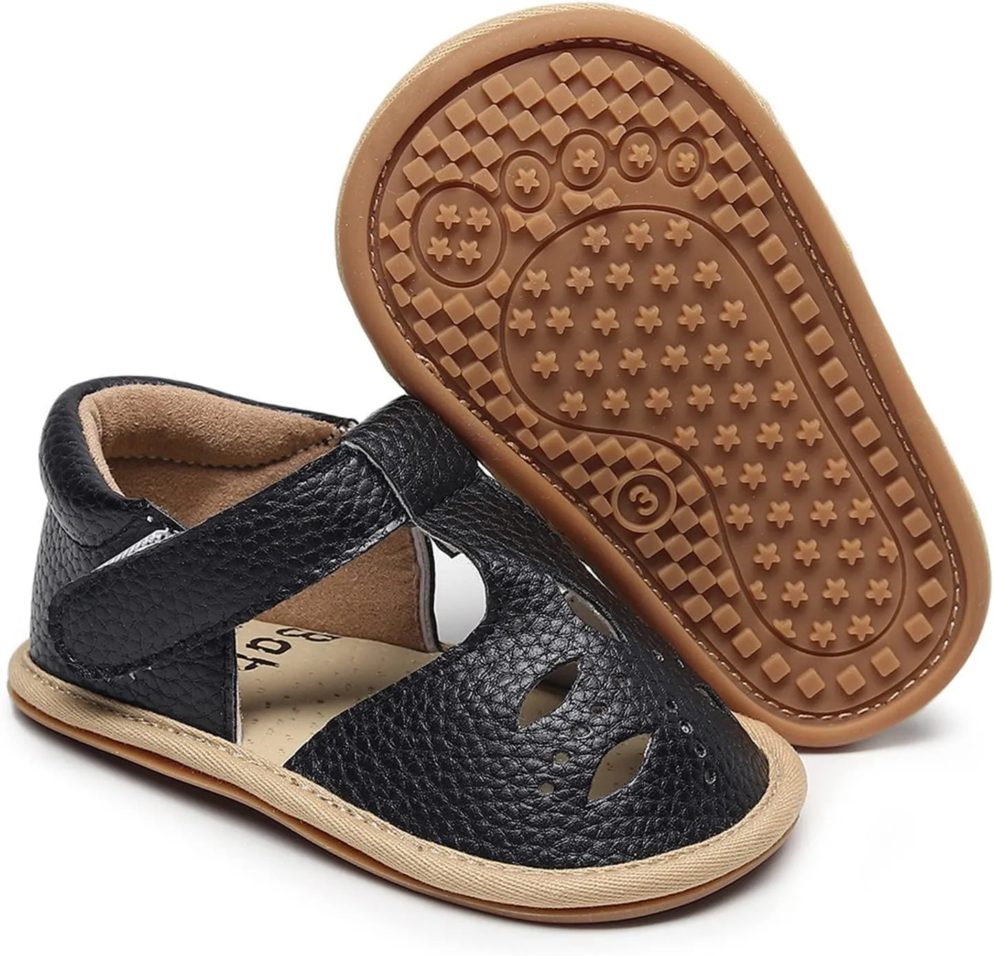 Toddler Cotton Leather Wide Sandals Flat Trendy Summer Shoes Baby Boys Girls Ankle Closed Toe Slip On Sandals Light