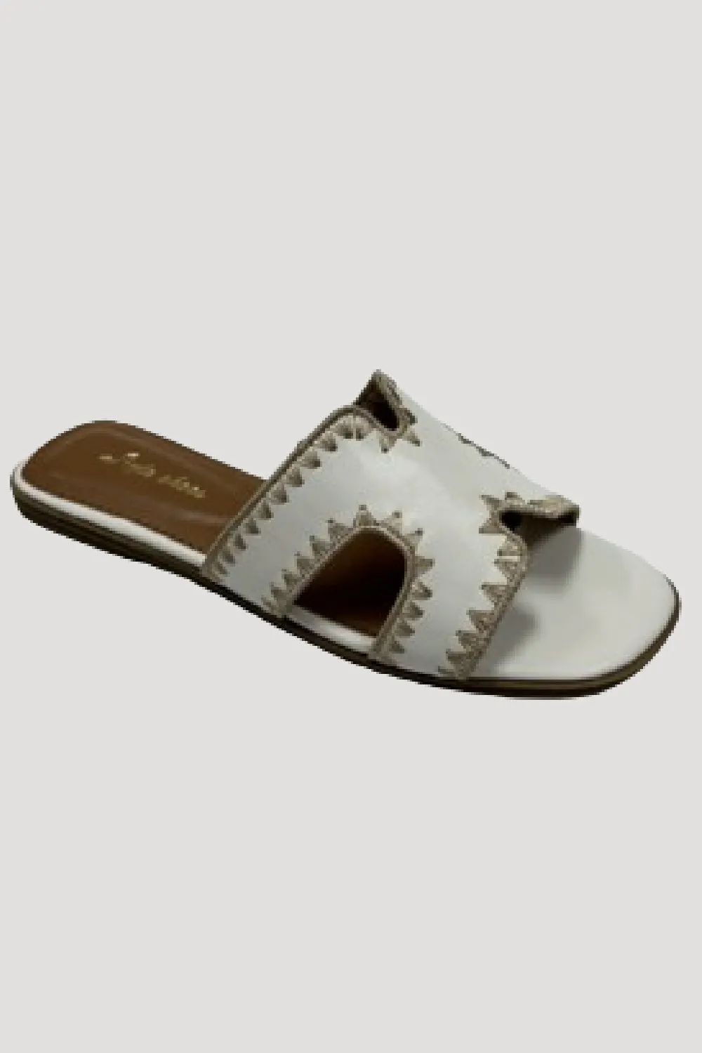 WHITE FAUX LEATHER STITCH DETAIL DESIGNER STRAP SANDALS