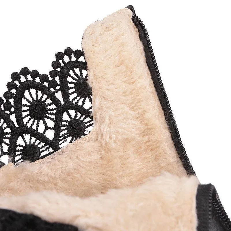 Women ankle flower hollow chunky heel platform lace up boots