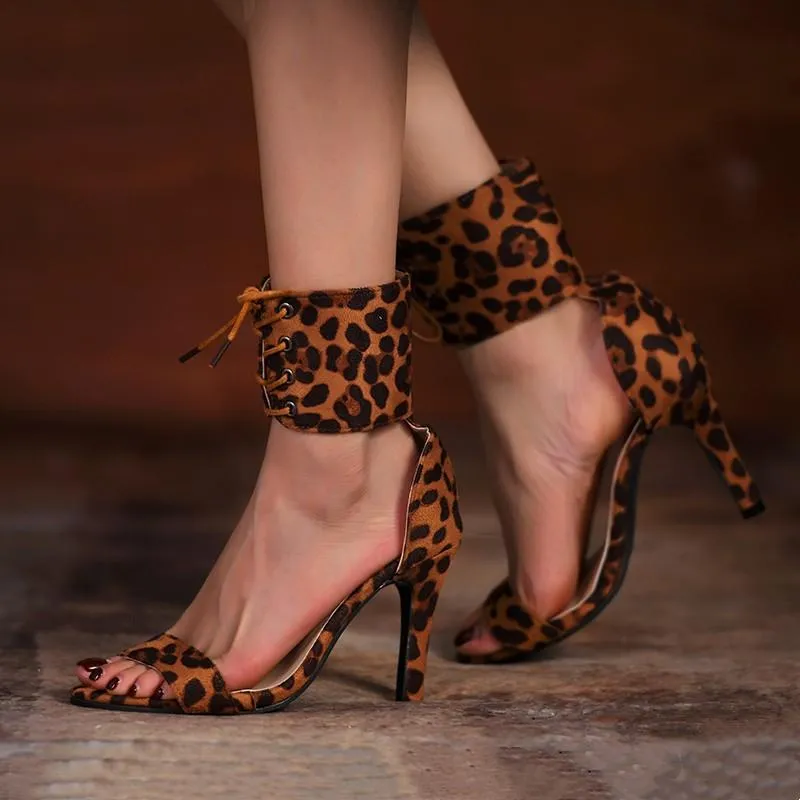 Women ankle lace up side hollow peep toe stiletto heels
