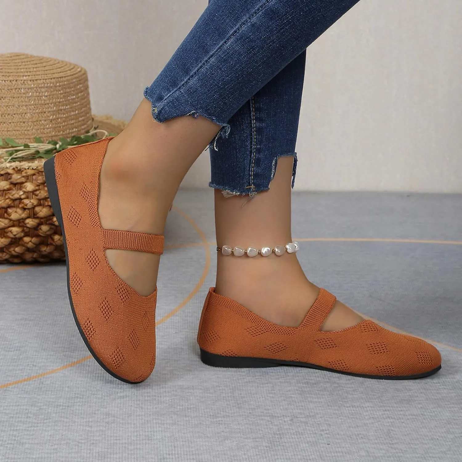 Women Black Ballet Shoes Mesh Slip on Flat Casual Shoes Dance Comdortable Breathable Lightweight Flat Shoes