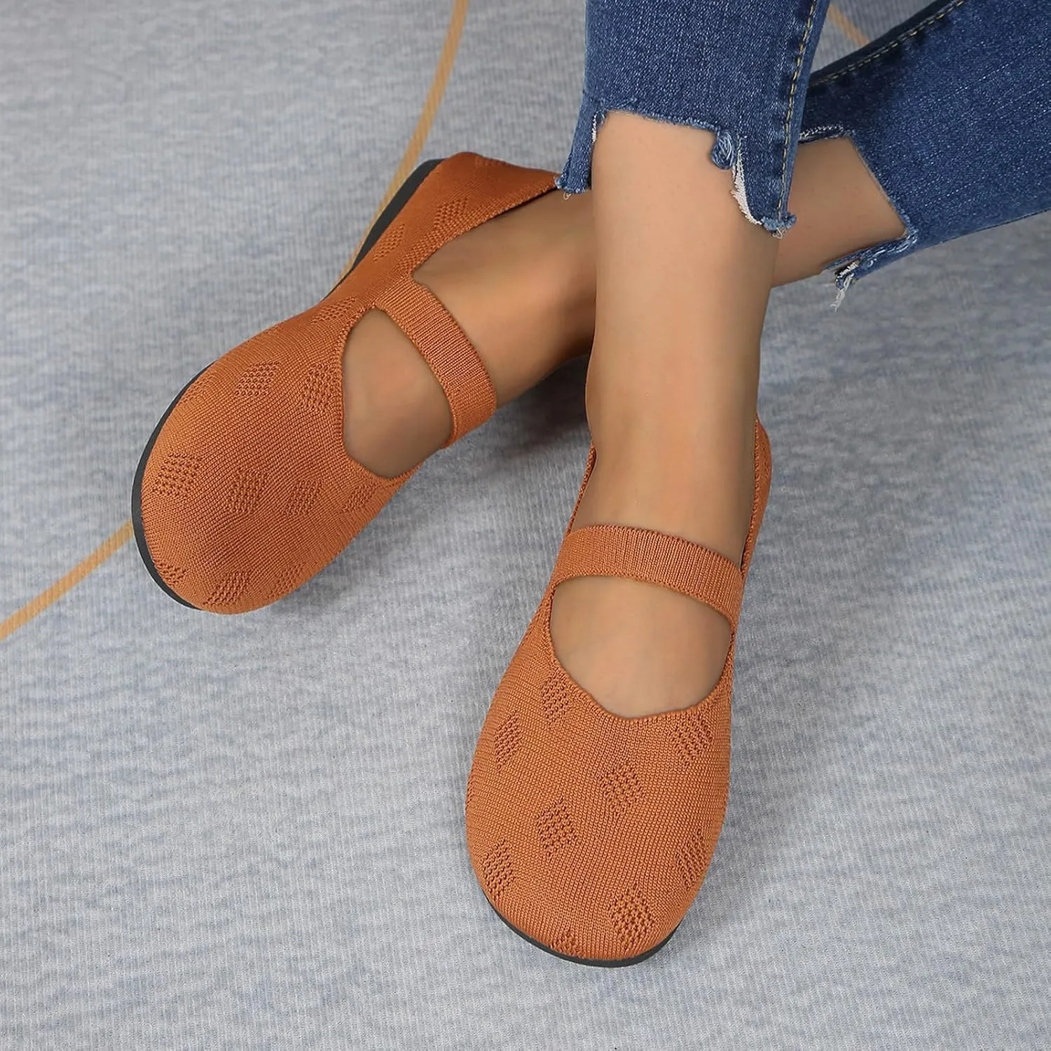 Women Black Ballet Shoes Mesh Slip on Flat Casual Shoes Dance Comdortable Breathable Lightweight Flat Shoes