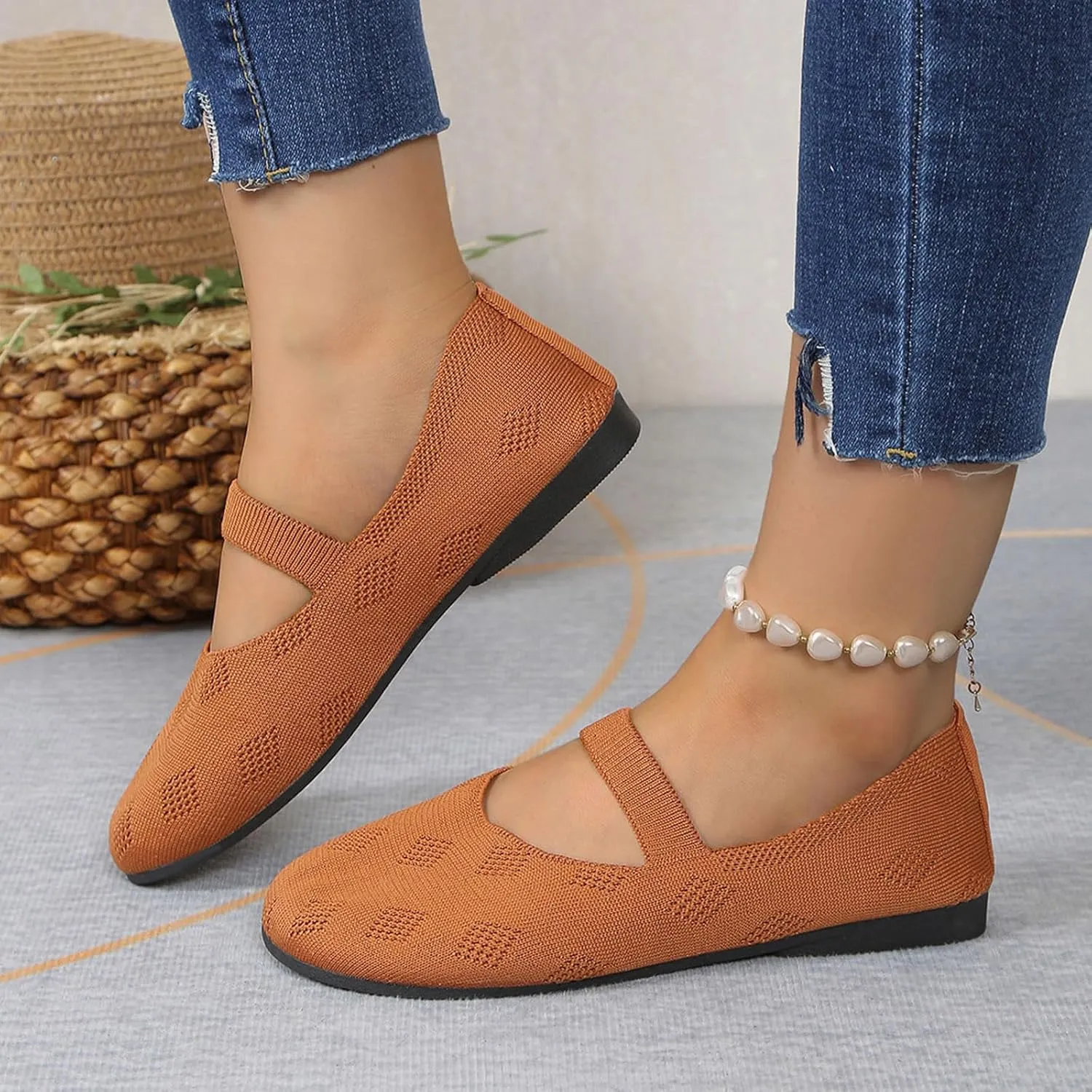 Women Black Ballet Shoes Mesh Slip on Flat Casual Shoes Dance Comdortable Breathable Lightweight Flat Shoes