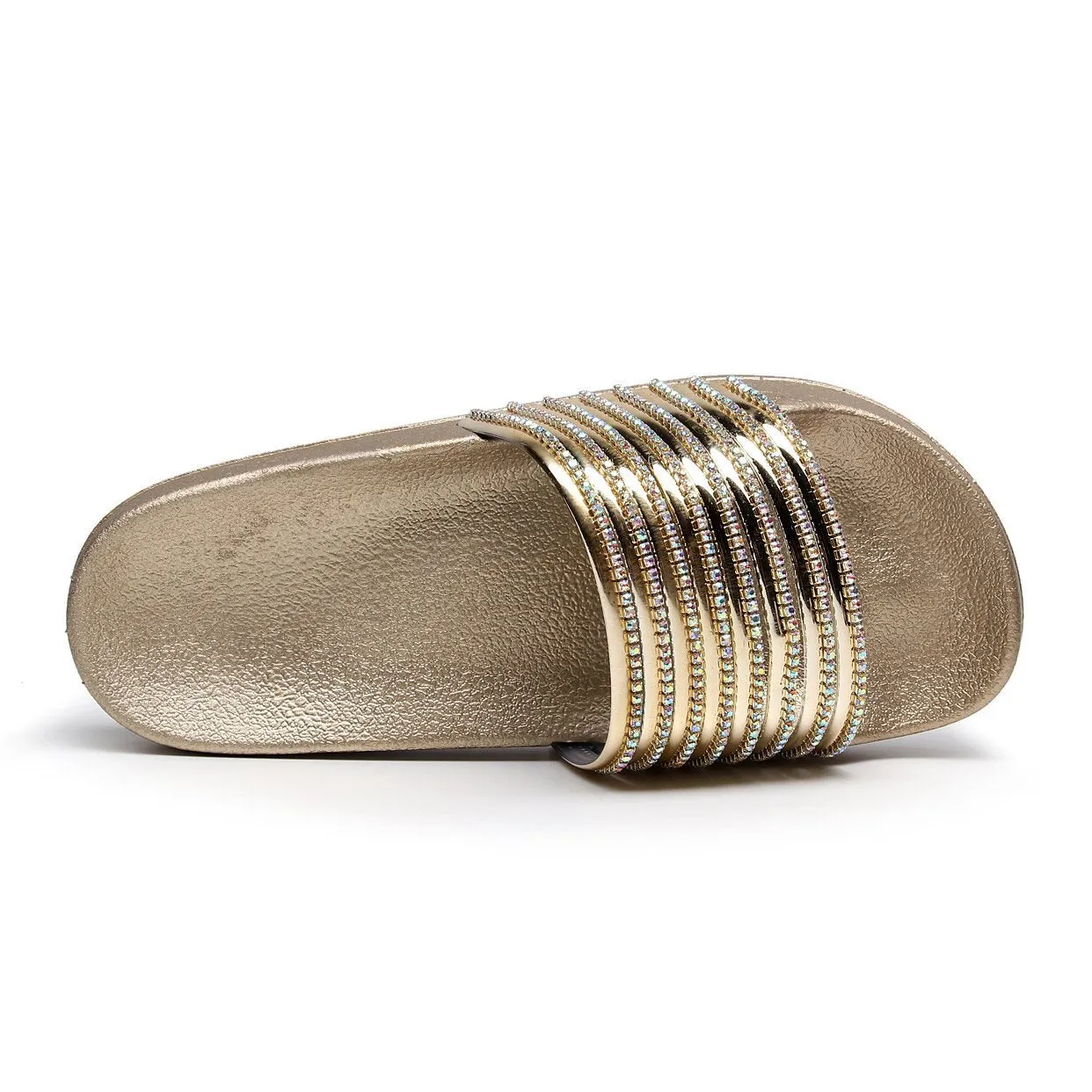 Women rhinestone one strap open toe slides summer slippers