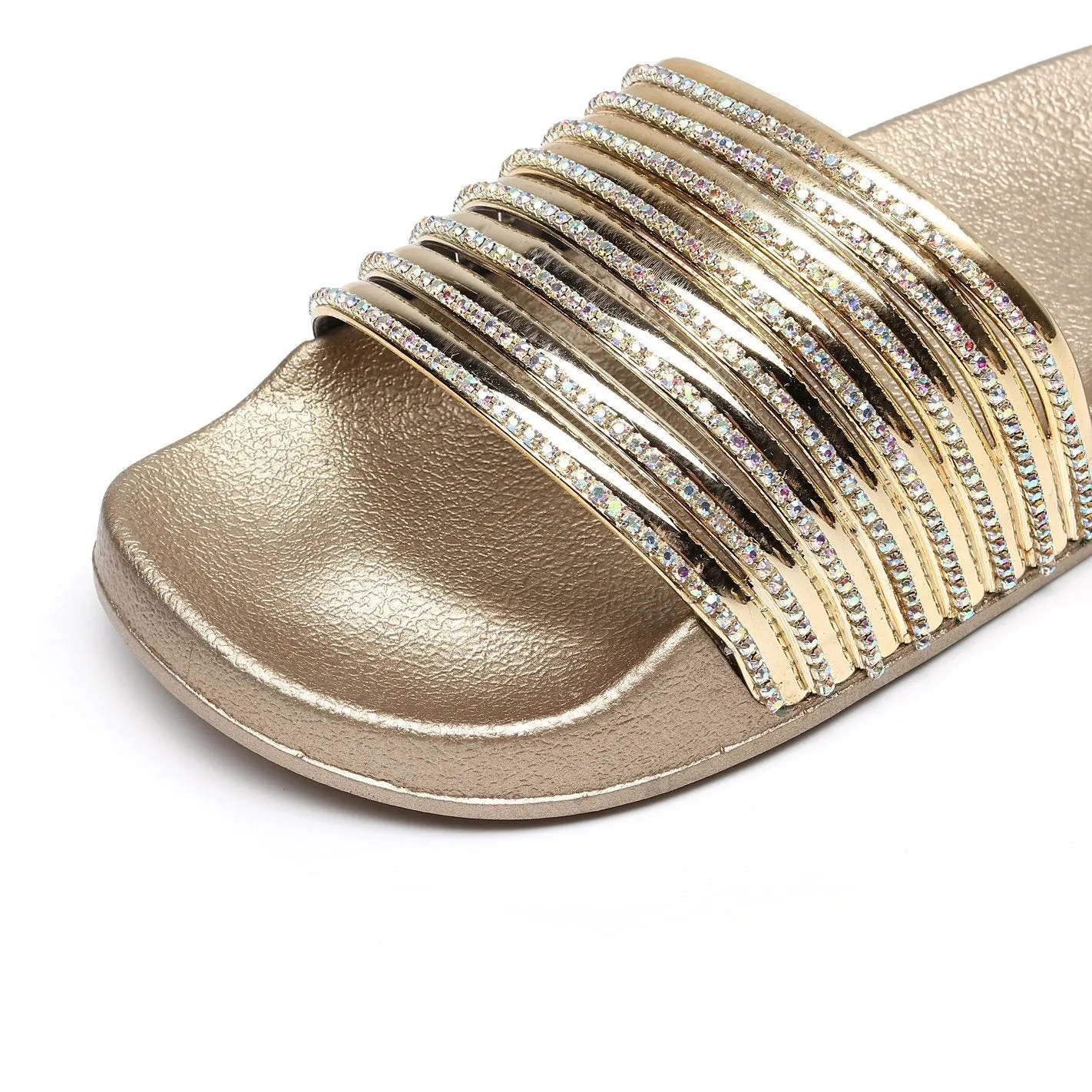 Women rhinestone one strap open toe slides summer slippers
