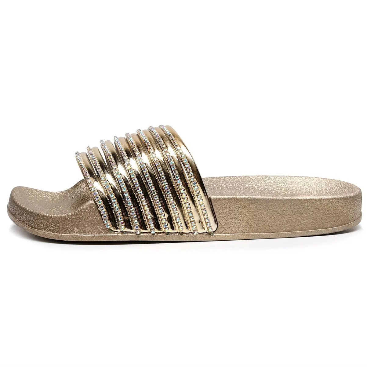 Women rhinestone one strap open toe slides summer slippers