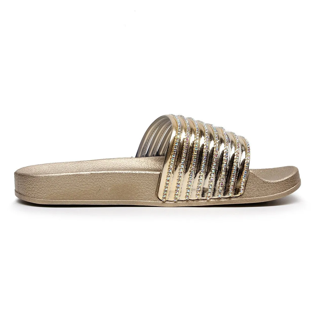 Women rhinestone one strap open toe slides summer slippers