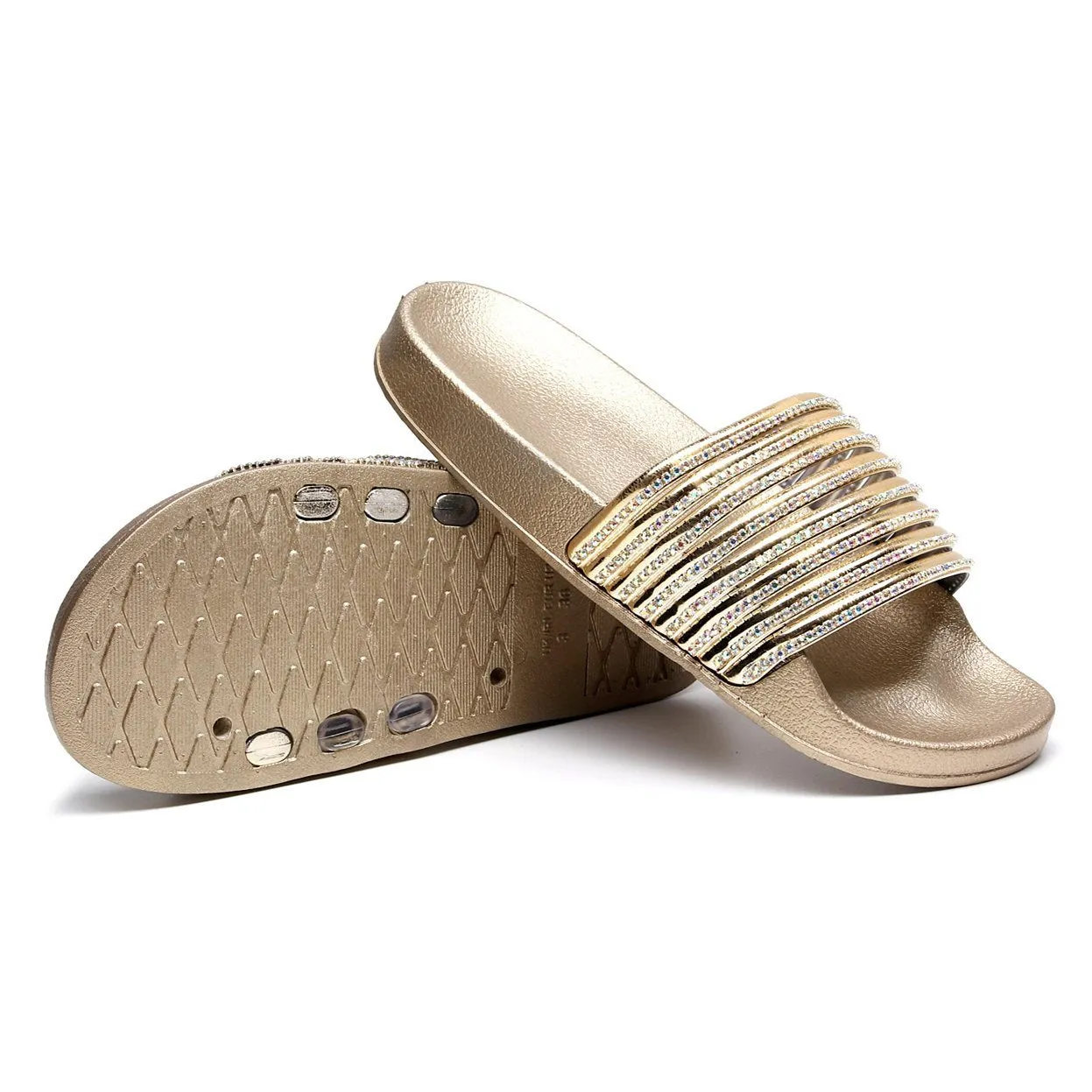 Women rhinestone one strap open toe slides summer slippers