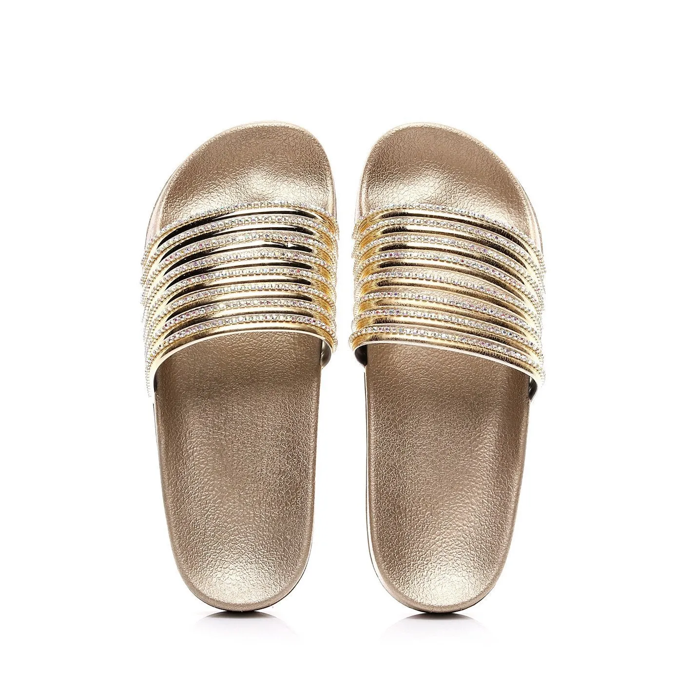 Women rhinestone one strap open toe slides summer slippers