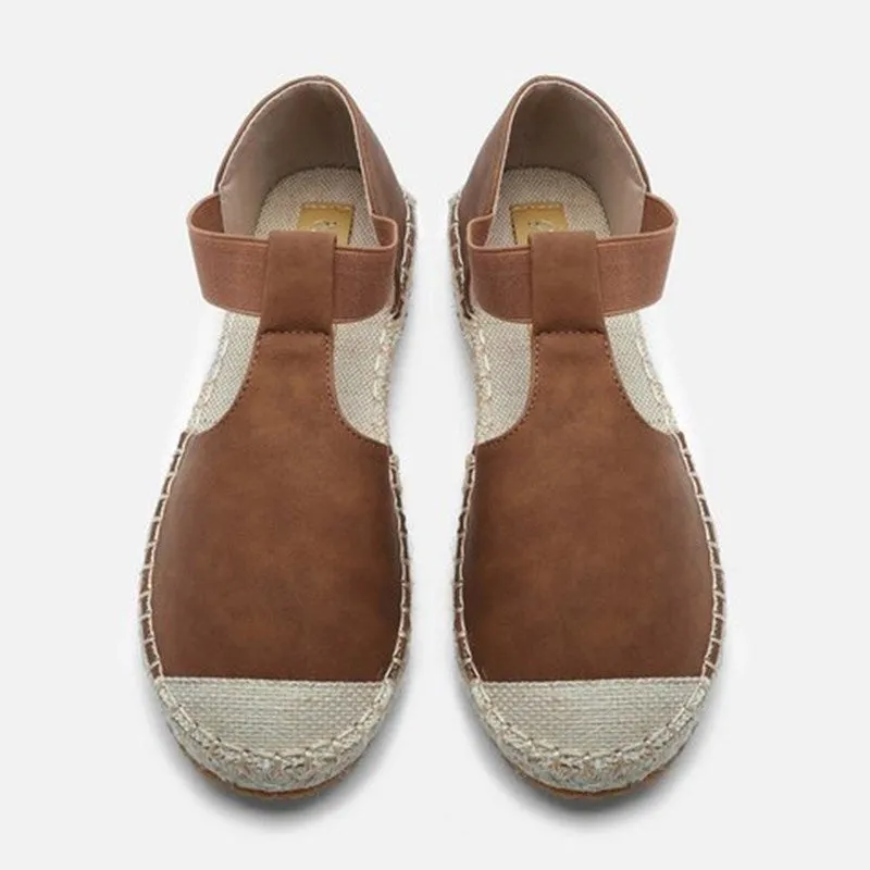 Women Round Toe Espadrilles Ankle Strap Linen Flat Sandals