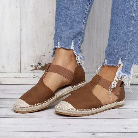 Women Round Toe Espadrilles Ankle Strap Linen Flat Sandals