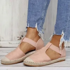Women Round Toe Espadrilles Ankle Strap Linen Flat Sandals