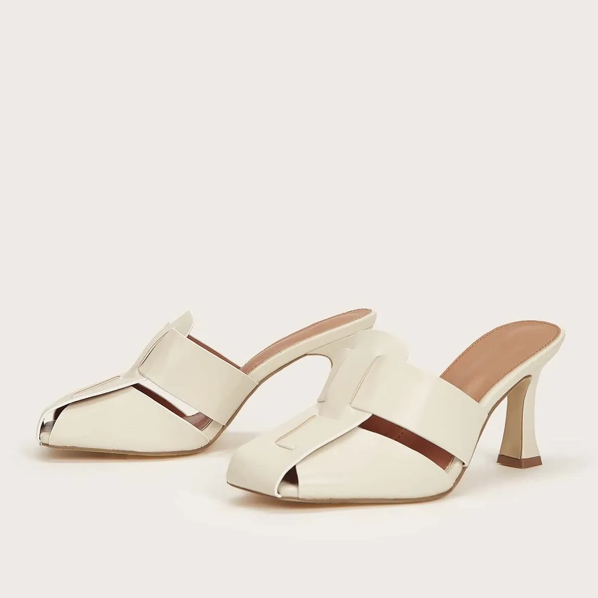 Women solid color woven closed toe heel sandal high heels