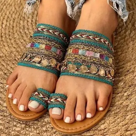 Women summer beach sequin strap boho sandals