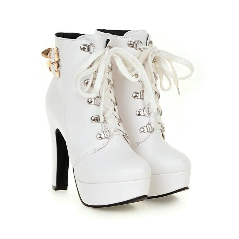 Women winter plush lining front lace ankle chunky combat boots