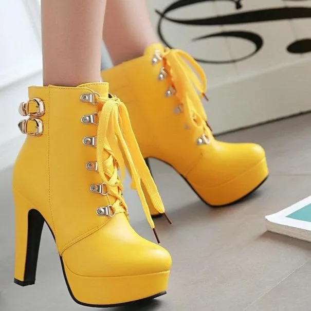 Women winter plush lining front lace ankle chunky combat boots