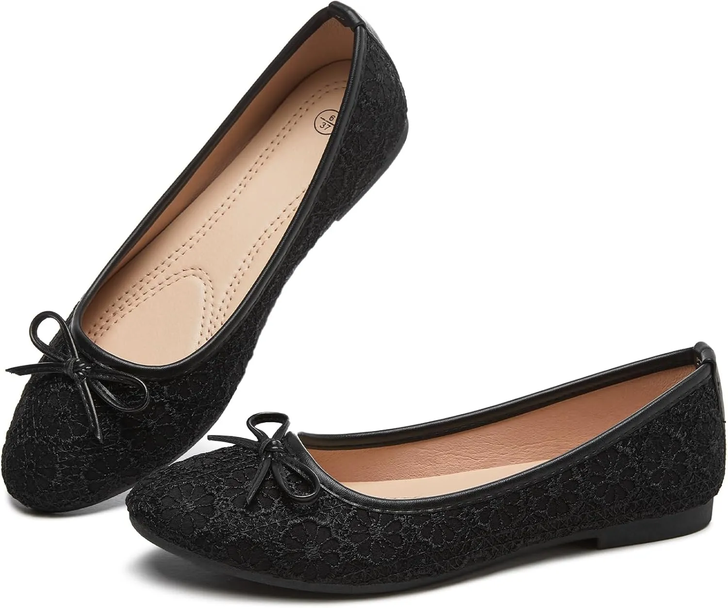 Womens Black Ballet Flats Shoes,Point Toe Shoes Comfortable Dressy,Slip On Casual Flats with Bow for Women