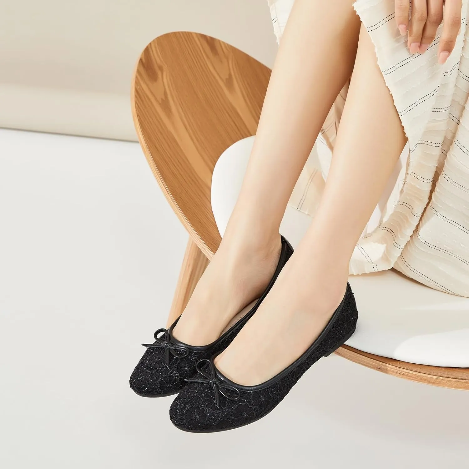Womens Black Ballet Flats Shoes,Point Toe Shoes Comfortable Dressy,Slip On Casual Flats with Bow for Women