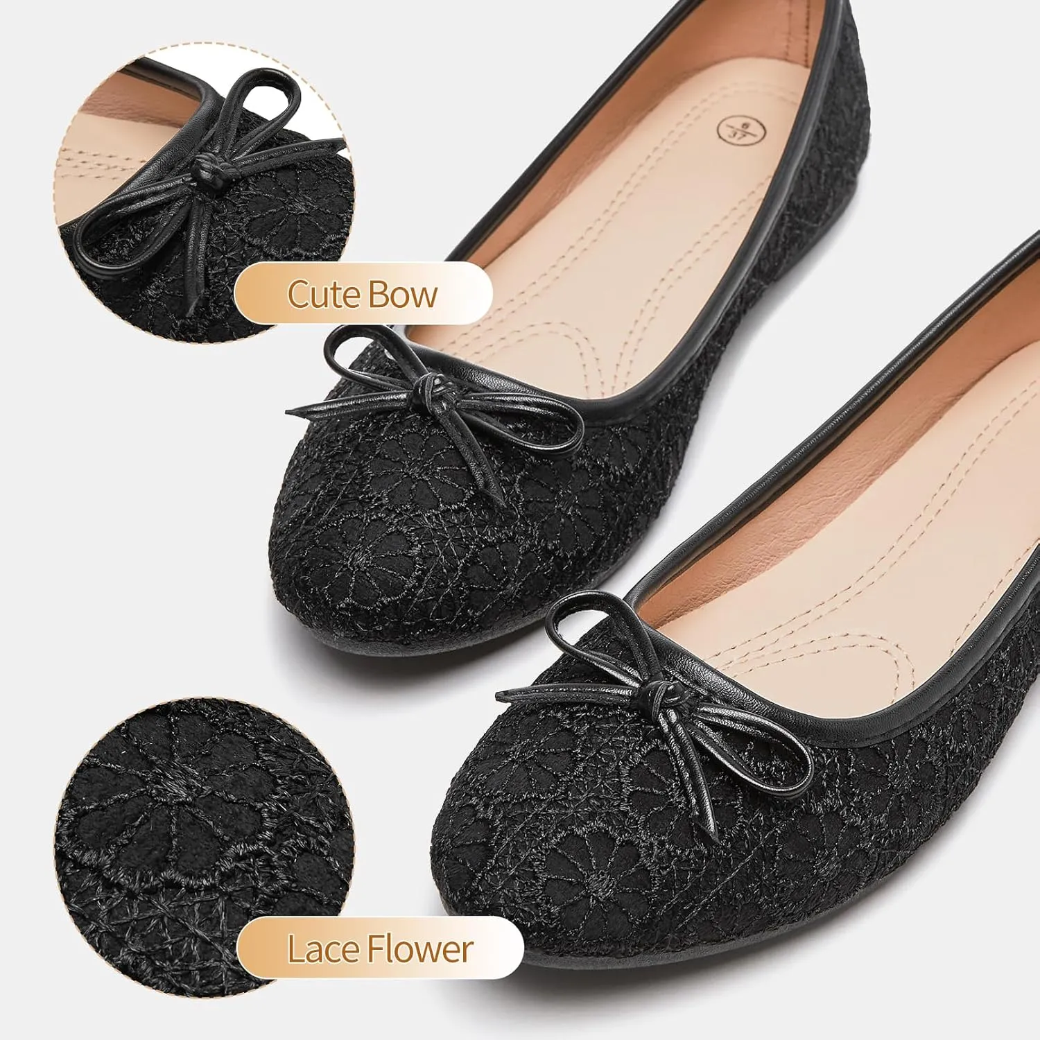 Womens Black Ballet Flats Shoes,Point Toe Shoes Comfortable Dressy,Slip On Casual Flats with Bow for Women