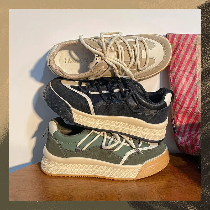Women's Casual Sneakers Back To Milk Tea Tone Thick Sole Shoes | Brodtica.com