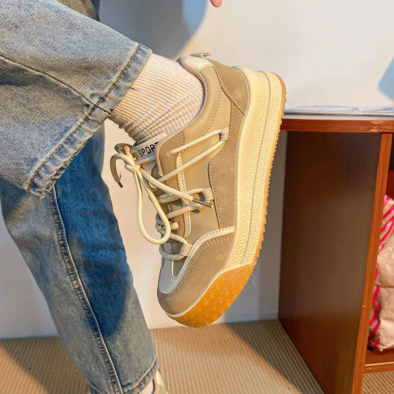 Women's Casual Sneakers Back To Milk Tea Tone Thick Sole Shoes | Brodtica.com