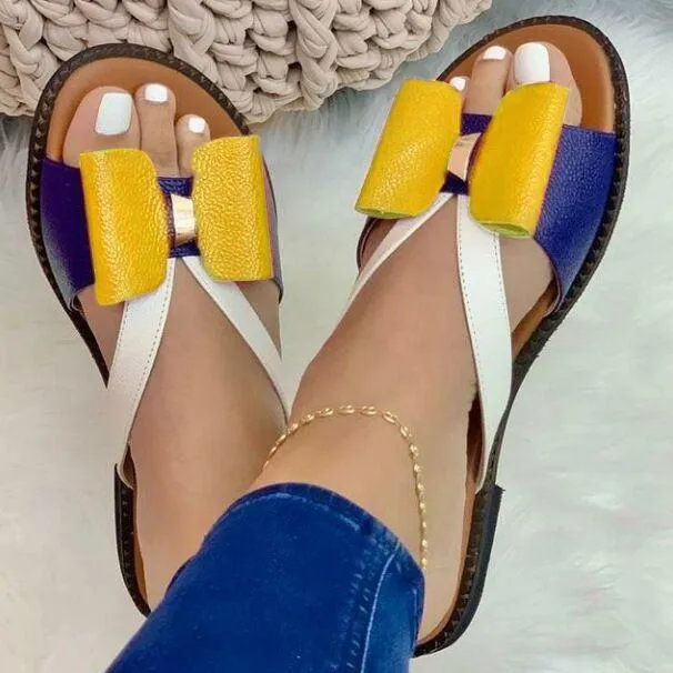 Women's cute patchwork bow slide sandals