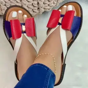 Women's cute patchwork bow slide sandals