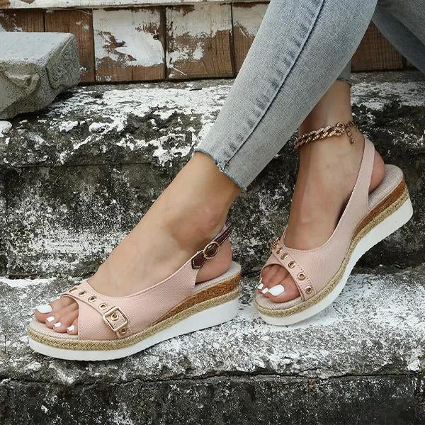 Women's Fashion Belt Buckle Wedge Beach Sandals 32001242S