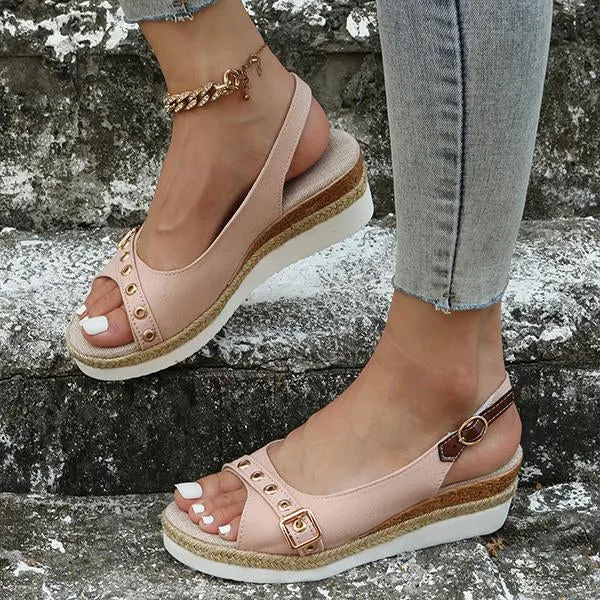 Women's Fashion Belt Buckle Wedge Beach Sandals 32001242S