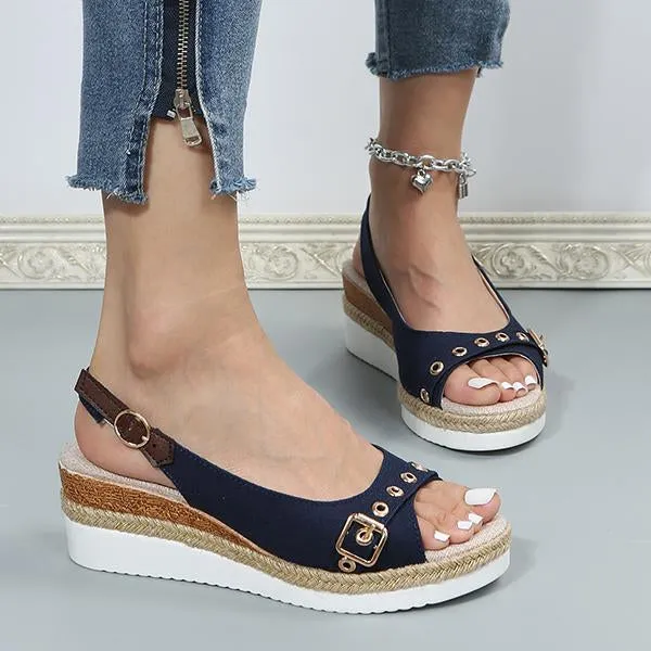 Women's Fashion Belt Buckle Wedge Beach Sandals 32001242S
