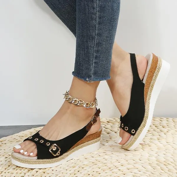 Women's Fashion Belt Buckle Wedge Beach Sandals 32001242S