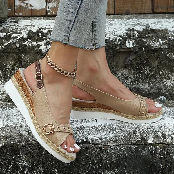 Women's Fashion Belt Buckle Wedge Beach Sandals 32001242S