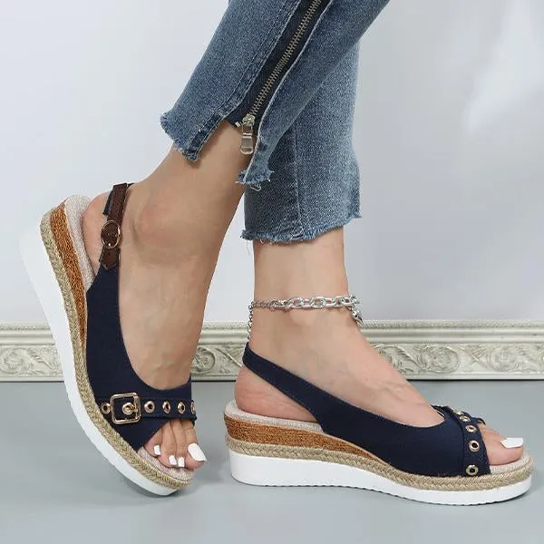 Women's Fashion Belt Buckle Wedge Beach Sandals 32001242S