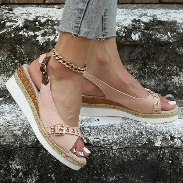 Women's Fashion Belt Buckle Wedge Beach Sandals 32001242S