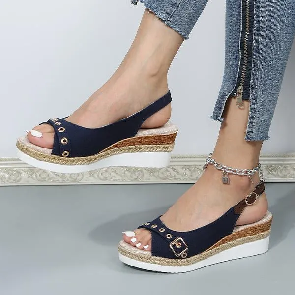 Women's Fashion Belt Buckle Wedge Beach Sandals 32001242S