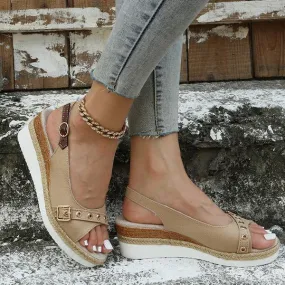 Women's Fashion Belt Buckle Wedge Beach Sandals 32001242S