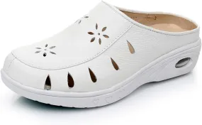 Women's Genuine Leather Slip-On Platform Sneaker Mules Comfortable Round Toe Breathable Cutout Soft Bottom Non-Slip Walking Shoes for Sports Workout Hiking