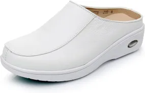Women's Genuine Leather Slip-On Platform Sneaker Mules Comfortable Round Toe Breathable Cutout Soft Bottom Non-Slip Walking Shoes for Sports Workout Hiking