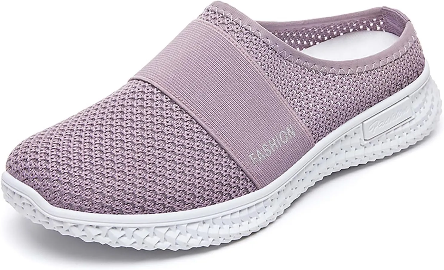 Women's Knitted Mesh Flat Mules Breathable Orthopedic Diabetic Shoes Comfort Backless Walking Sneakers Closed Toe Slip On Slides Soft Soles Non-Slip Mule Shoes with Arch-Support