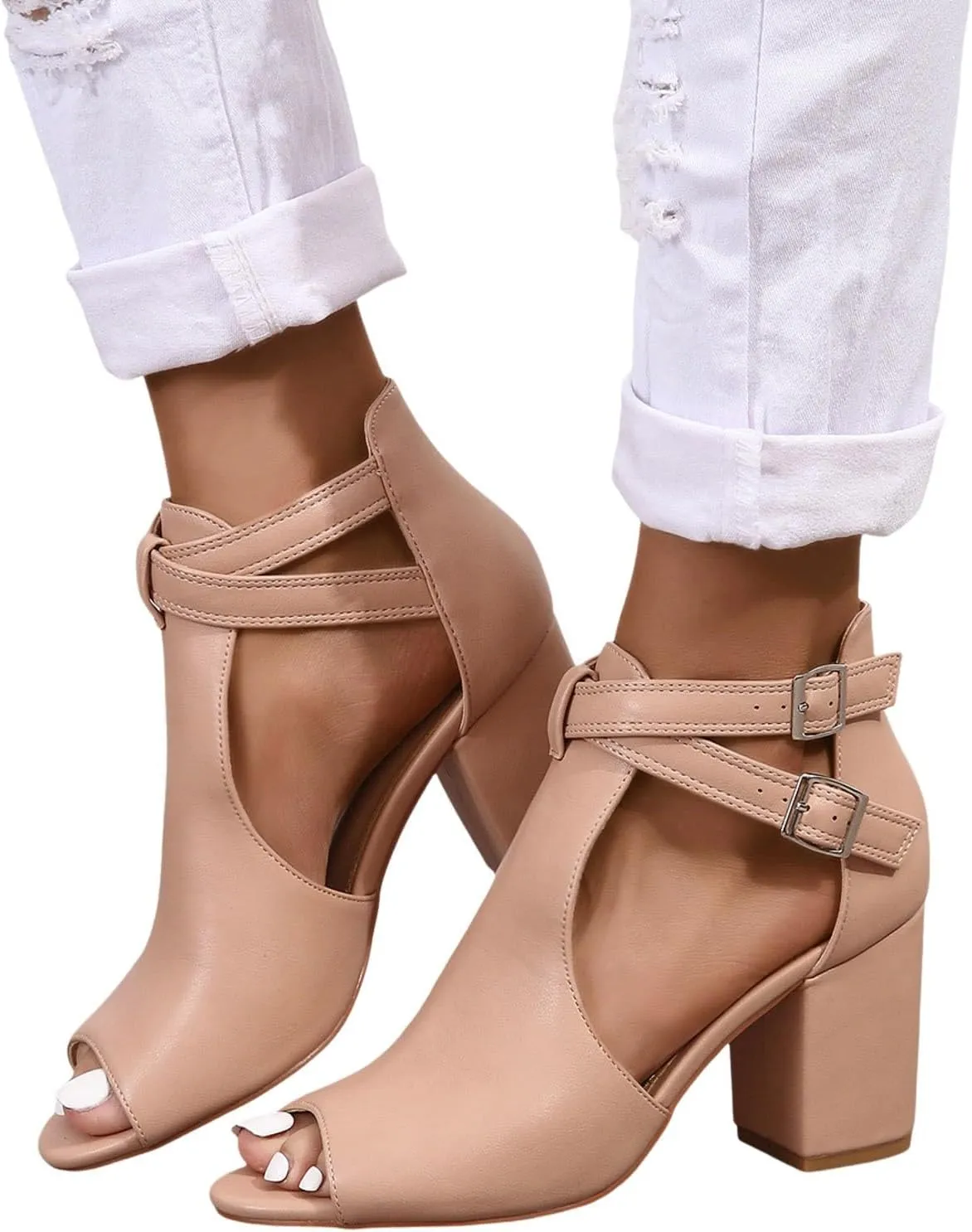 Womens Open Toe Heels Sandals 2024 Chunky Heel Cute Summer Peep Toe Dressy Trendy Ladies Spring Comfy Spring 2024 Y2K, 7, Black,brown,beige