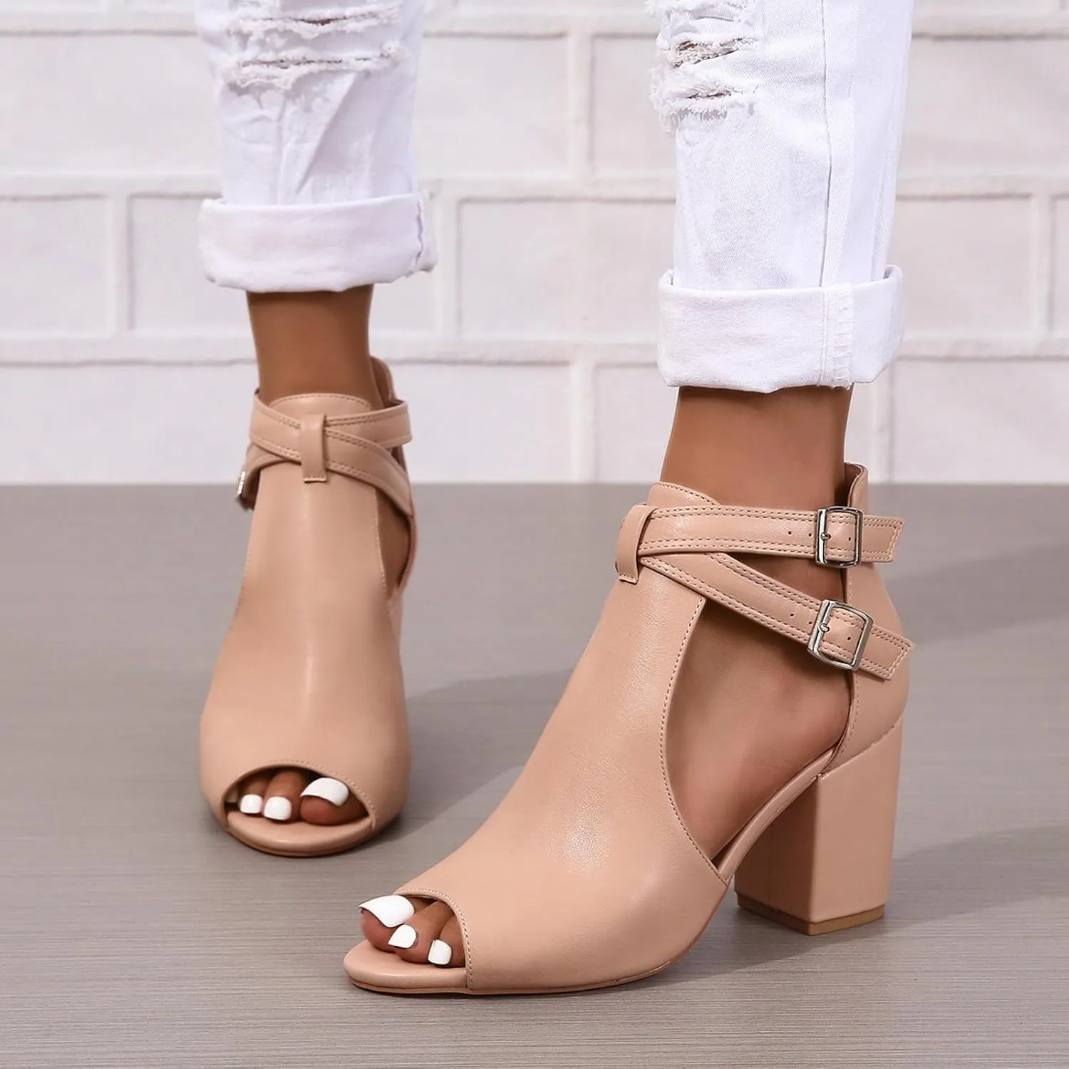 Womens Open Toe Heels Sandals 2024 Chunky Heel Cute Summer Peep Toe Dressy Trendy Ladies Spring Comfy Spring 2024 Y2K, 7, Black,brown,beige