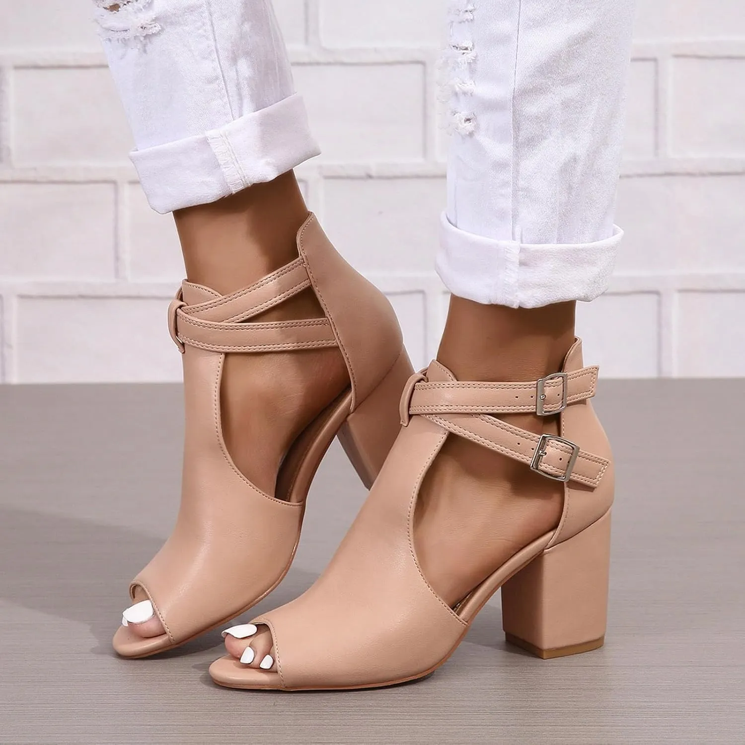Womens Open Toe Heels Sandals 2024 Chunky Heel Cute Summer Peep Toe Dressy Trendy Ladies Spring Comfy Spring 2024 Y2K, 7, Black,brown,beige